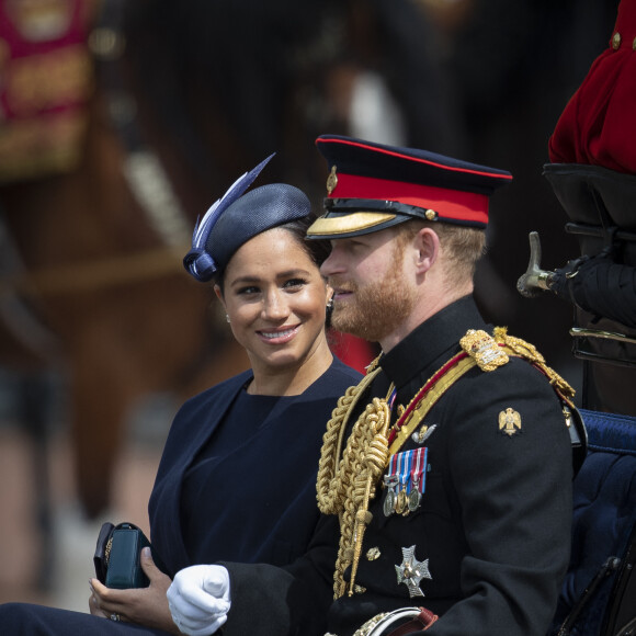 Le prince Harry, duc de Sussex, et Meghan Markle, duchesse de Sussex, première apparition publique de la duchesse depuis la naissance du bébé royal Archie lors de la parade Trooping the Colour 2019, célébrant le 93ème anniversaire de la reine Elisabeth II, au palais de Buckingham, Londres, le 8 juin 2019. 