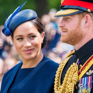 Le prince Harry, duc de Sussex, et Meghan Markle, duchesse de Sussex, première apparition publique de la duchesse depuis la naissance du bébé royal Archie lors de la parade Trooping the Colour 2019, célébrant le 93ème anniversaire de la reine Elisabeth II, au palais de Buckingham, Londres, le 8 juin 2019. 