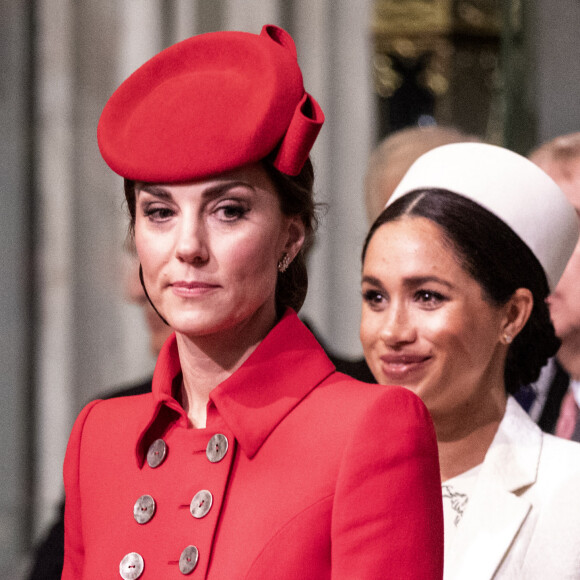 Catherine Kate Middleton, duchesse de Cambridge, Meghan Markle, enceinte, duchesse de Sussex lors de la messe en l'honneur de la journée du Commonwealth à l'abbaye de Westminster à Londres le 11 mars 2019. 