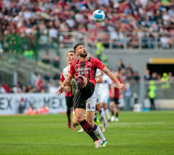 Olivier Giroud - Z.Ibrahimovic et O.Giroud lors du match Milan - Florence (1 - 0), le 1er mai 2022 à Milan.