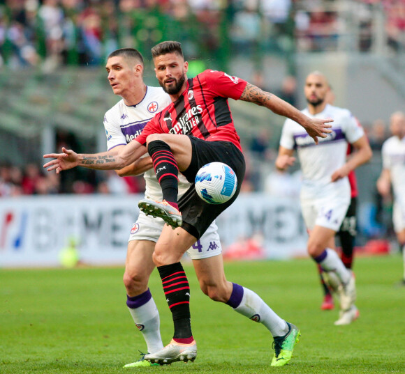 Olivier Giroud - Z.Ibrahimovic et O.Giroud lors du match Milan - Florence (1 - 0), le 1er mai 2022 à Milan.