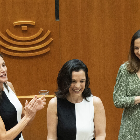 La reine Letizia d'Espagne lors de la remise des Prix Queen Letizia 2021 à l'Assemblée d'Estrémadure à Mérida, le 4 mai 2022.