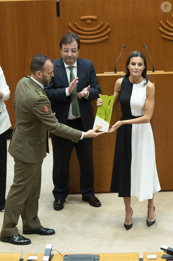 La reine Letizia d'Espagne lors de la remise des Prix Queen Letizia 2021 à l'Assemblée d'Estrémadure à Mérida, le 4 mai 2022.