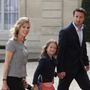 Tiphaine Auzière et son compagnon Antoine et leurs enfants - Arrivées des personnalités à la cérémonie d'investiture du Président de la République Emmanuel Macron à Paris le 7 mai 2022