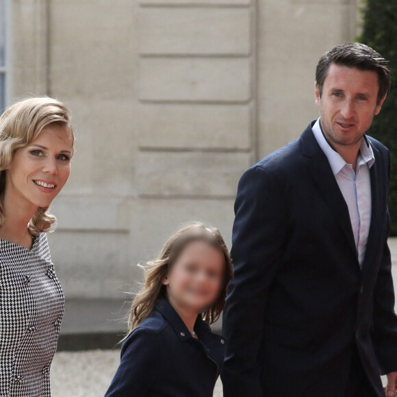 Tiphaine Auzière et son compagnon Antoine et leurs enfants - Arrivées des personnalités à la cérémonie d'investiture du Président de la République Emmanuel Macron à Paris le 7 mai 2022