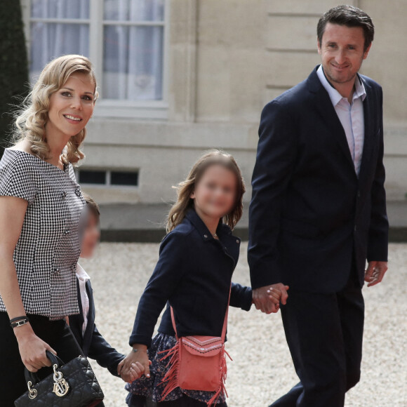 Tiphaine Auzière et son compagnon Antoine et leurs enfants - Arrivées des personnalités à la cérémonie d'investiture du Président de la République Emmanuel Macron à Paris le 7 mai 2022