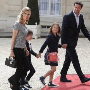 Tiphaine Auzière et son compagnon Antoine et leurs enfants - Arrivées des personnalités à la cérémonie d'investiture du Président de la République Emmanuel Macron à Paris le 7 mai 2022