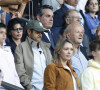 Rachida Dati, Jamel Debbouze avec son fils Léon, Anne Marivin avec son fils Léonard, Marc Ladreit de Lacharrière, dans les tribunes lors du match de Ligue 1 "PSG - Metz (5-0)" au Parc des Princes, le 21 mai 2022. 