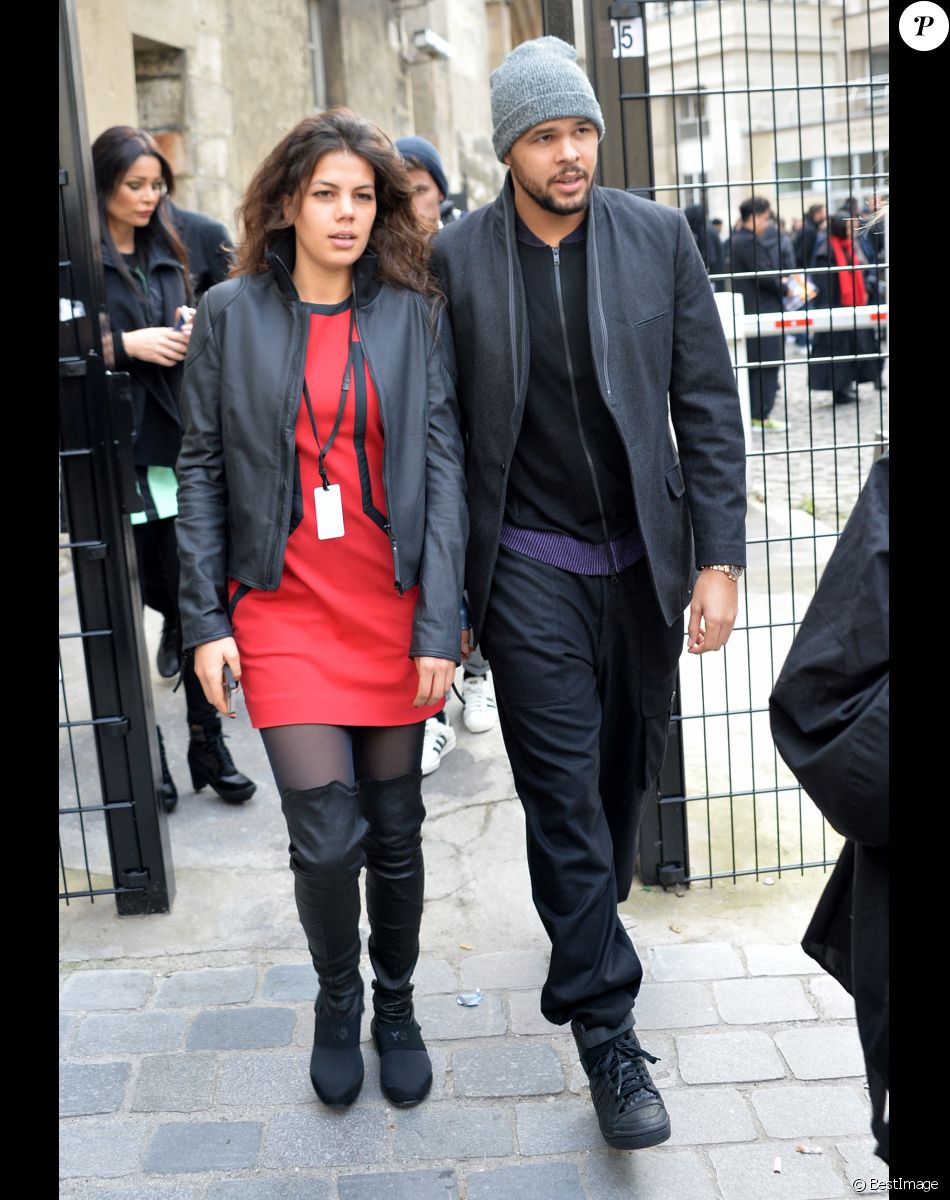 Jo-Wilfried Tsonga et sa compagne Noura au défilé de mode hommes Y-3 collection prêt-à-porter Automne Hiver 2015/2016 au Couvent des Cordeliers à Paris, le 25 janvier 2015.