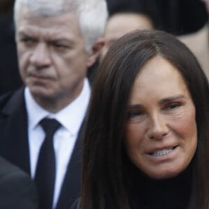 Nathalie Marquay-Pernaut- Sorties des obsèques de Jean-Pierre Pernaut en la Basilique Sainte-Clotilde à Paris, France, le 9 mars 2022. © Denis Guignebourg/BestImage