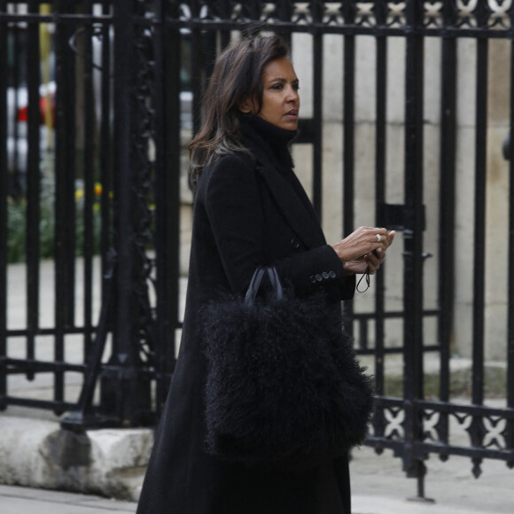 Karine Le Marchand - Sorties des obsèques de Jean-Pierre Pernaut en la Basilique Sainte-Clotilde à Paris le 9 mars 2022. ©Denis Guignebourg/Bestimage