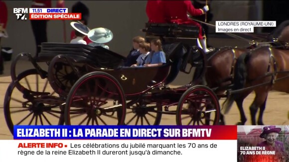 La princesse Charlotte fait sensation dans un look bleu ciel royal, durant la parade Trooping the Colour pour le jubilé de platine de la reine Elizabeth II, ce jeudi 2 juin 2022