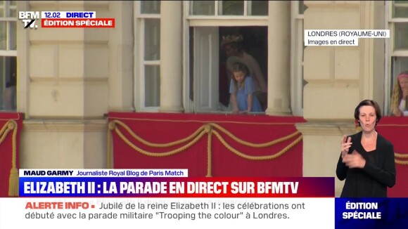 La princesse Charlotte se montre au balcon de Buckingham Palace, le jeudi 2 juin 2022 lors de la parade Trooping the Colours