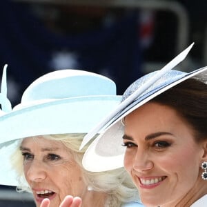 Catherine Kate Middleton, duchesse de Cambridge, Camilla Parker Bowles, duchesse de Cornouailles - Les membres de la famille royale lors de la parade militaire "Trooping the Colour" dans le cadre de la célébration du jubilé de platine (70 ans de règne) de la reine Elizabeth II à Londres, le 2 juin 2022.