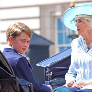 Le prince George, Kate Middleton et Camilla Parker Bowles, le jeudi 2 juin 2022 au Trooping the Colour 