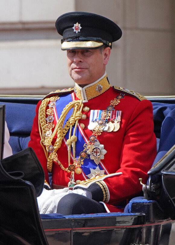 Le prince Edward, comte de Wessex - Les membres de la famille royale lors de la parade militaire "Trooping the Colour" dans le cadre de la célébration du jubilé de platine (70 ans de règne) de la reine Elizabeth II à Londres, le 2 juin 2022.