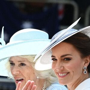 Catherine Kate Middleton, duchesse de Cambridge, Camilla Parker Bowles, duchesse de Cornouailles - Les membres de la famille royale lors de la parade militaire "Trooping the Colour" dans le cadre de la célébration du jubilé de platine (70 ans de règne) de la reine Elizabeth II à Londres, le 2 juin 2022.