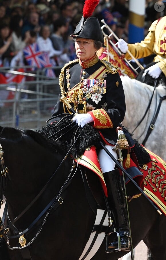 La princesse Anne d'Angleterre - Les membres de la famille royale lors de la parade militaire "Trooping the Colour" dans le cadre de la célébration du jubilé de platine (70 ans de règne) de la reine Elizabeth II à Londres, le 2 juin 2022.