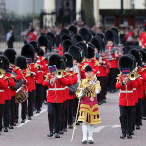 Illustrations de la parade militaire "Trooping the Colour" dans le cadre de la célébration du jubilé de platine (70 ans de règne) de la reine Elizabeth II à Londres, le 2 juin 2022.