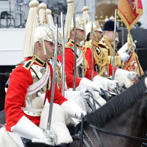 Illustrations de la parade militaire "Trooping the Colour" dans le cadre de la célébration du jubilé de platine (70 ans de règne) de la reine Elizabeth II à Londres, le 2 juin 2022.