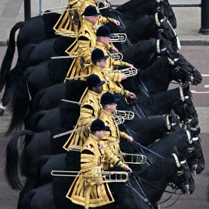 Illustrations de la parade militaire "Trooping the Colour" dans le cadre de la célébration du jubilé de platine (70 ans de règne) de la reine Elizabeth II à Londres, le 2 juin 2022.