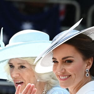 Catherine Kate Middleton, duchesse de Cambridge, Camilla Parker Bowles, duchesse de Cornouailles - Les membres de la famille royale lors de la parade militaire "Trooping the Colour" dans le cadre de la célébration du jubilé de platine (70 ans de règne) de la reine Elizabeth II à Londres, le 2 juin 2022.