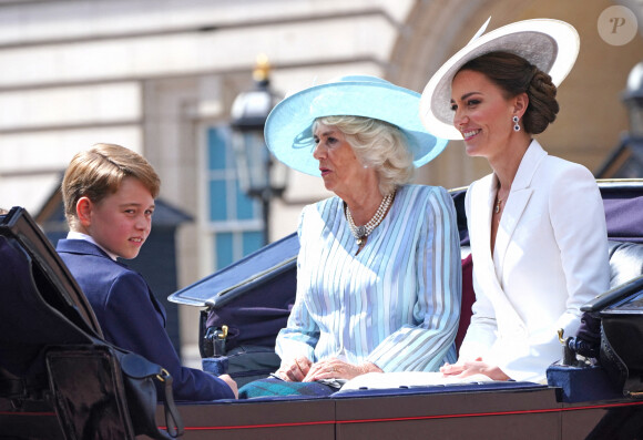 Le prince George, Camilla Parker Bowles, duchesse de Cornouailles, Catherine Kate Middleton, duchesse de Cambridge - à Londres, le jeudi 2 juin 2022 pour le jubilé de platine de la reine Elizabeth II