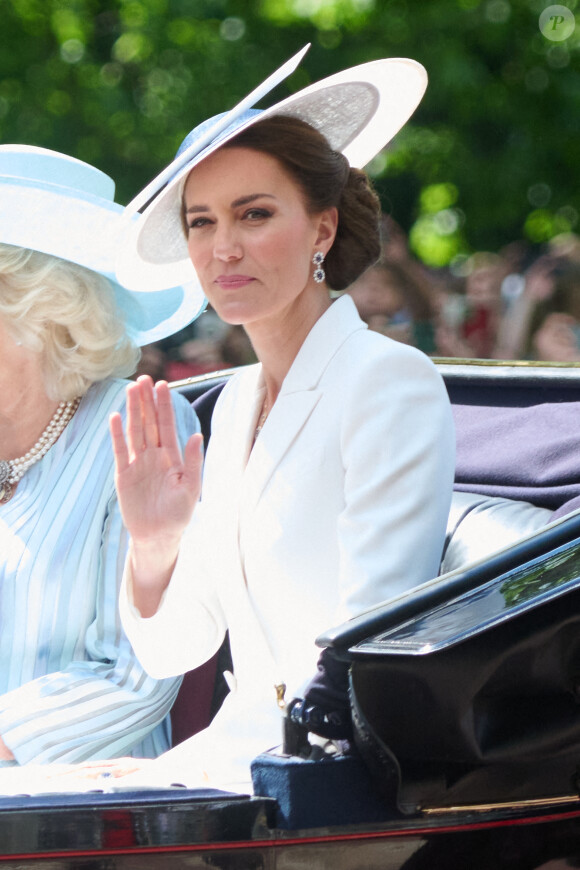 Catherine Kate Middleton, duchesse de Cambridge - Les membres de la famille royale lors de la parade militaire "Trooping the Colour" dans le cadre de la célébration du jubilé de platine de la reine Elizabeth II à Londres le 2 juin 2022.