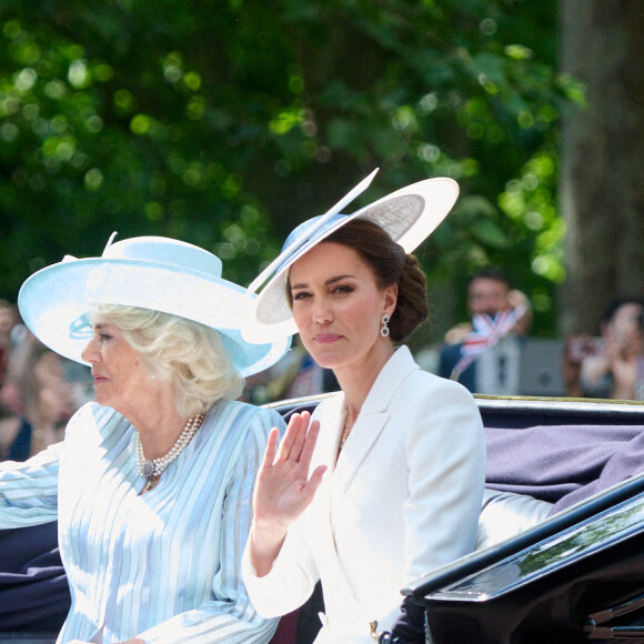 Camilla Parker Bowles, duchesse de Cornouailles, Catherine Kate Middleton, duchesse de Cambridge - Les membres de la famille royale lors de la parade militaire "Trooping the Colour" dans le cadre de la célébration du jubilé de platine de la reine Elizabeth II à Londres le 2 juin 2022.