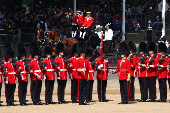 Camilla Parker Bowles, duchesse de Cornouailles, Catherine (Kate) Middleton, duchesse de Cambridge - Les membres de la famille royale lors de la parade militaire "Trooping the Colour" dans le cadre de la célébration du jubilé de platine (70 ans de règne) de la reine Elizabeth II à Londres, le 2 juin 2022.