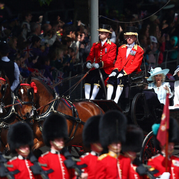 Camilla Parker Bowles, duchesse de Cornouailles, Catherine (Kate) Middleton, duchesse de Cambridge - Les membres de la famille royale lors de la parade militaire "Trooping the Colour" dans le cadre de la célébration du jubilé de platine (70 ans de règne) de la reine Elizabeth II à Londres, le 2 juin 2022.