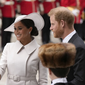 Le prince Harry, duc de Sussex, et Meghan Markle, duchesse de Sussex - Les membres de la famille royale et les invités lors de la messe célébrée à la cathédrale Saint-Paul de Londres, dans le cadre du jubilé de platine (70 ans de règne) de la reine Elisabeth II d'Angleterre. Londres. 