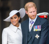 Le prince Harry, duc de Sussex, et Meghan Markle, duchesse de Sussex - Les membres de la famille royale et les invités lors de la messe célébrée à la cathédrale Saint-Paul de Londres, dans le cadre du jubilé de platine (70 ans de règne) de la reine Elisabeth II d'Angleterre. Londres