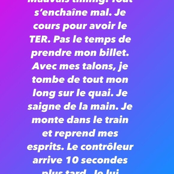 Faustine Bollaert raconte sa mésaventure avec la SNCF dans sa story Instagram ce mardi 7 juin.