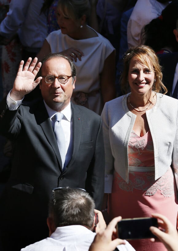 Ségolène Royal et François Hollande - Mariage de Thomas Hollande et de la journaliste Emilie Broussouloux l'église de Meyssac en Corrèze, près de Brive, ville d'Emiie. Le 8 septembre 2018.