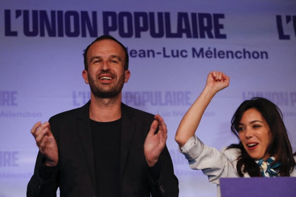 Manuel Bompard, Sophia Chikirou au soir du premier tour des élections présidentielles 2022 , à Paris le 10 avril 2022