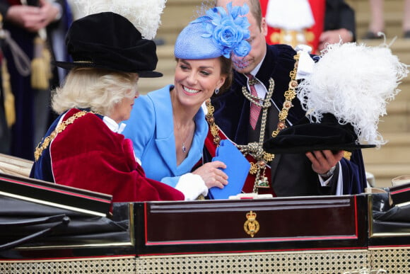 Camilla Parker Bowles, duchesse de Cornouailles, Catherine (Kate) Middleton, duchesse de Cambridge - Service annuel de l'Ordre de la jarretière à la chapelle Saint-Georges du château de Windsor, le 13 juin 2022. 
