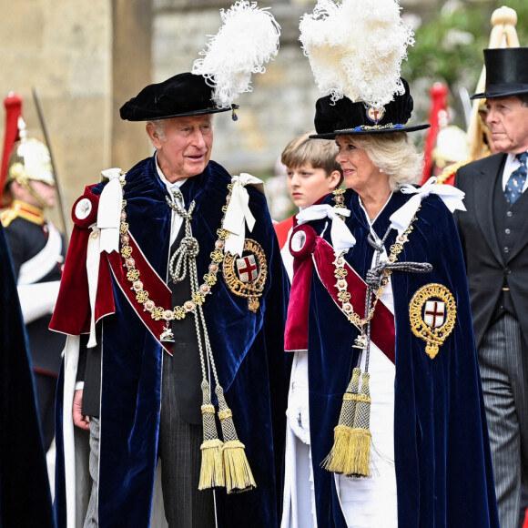 Le prince Charles, prince de Galles, et Camilla Parker Bowles, duchesse de Cornouailles - Service annuel de l'Ordre de la jarretière à la chapelle Saint-Georges du château de Windsor, le 13 juin 2022. 