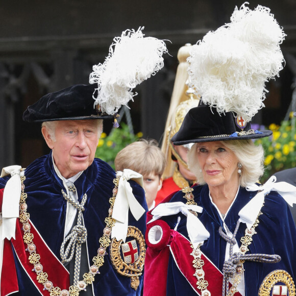 Le prince Charles, prince de Galles, et Camilla Parker Bowles, duchesse de Cornouailles - Service annuel de l'Ordre de la jarretière à la chapelle Saint-Georges du château de Windsor, le 13 juin 2022. 