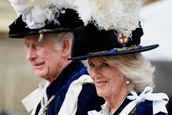 Le prince Charles, prince de Galles, et Camilla Parker Bowles, duchesse de Cornouailles - Service annuel de l'Ordre de la jarretière à la chapelle Saint-Georges du château de Windsor, le 13 juin 2022. 