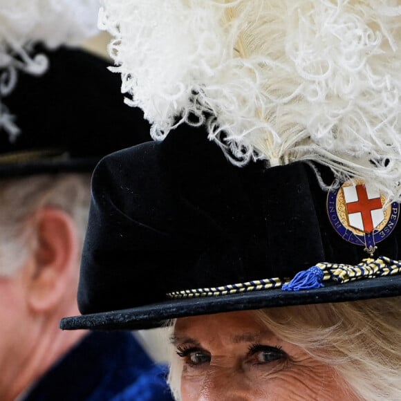 Le prince Charles, prince de Galles, et Camilla Parker Bowles, duchesse de Cornouailles - Service annuel de l'Ordre de la jarretière à la chapelle Saint-Georges du château de Windsor, le 13 juin 2022. 