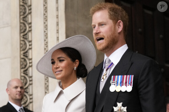 Le prince Harry et Meghan Markle - Messe célébrée à la cathédrale Saint-Paul de Londres, dans le cadre du jubilé de platine de la reine Elizabeth II d'Angleterre. Londres, le 3 juin 2022.