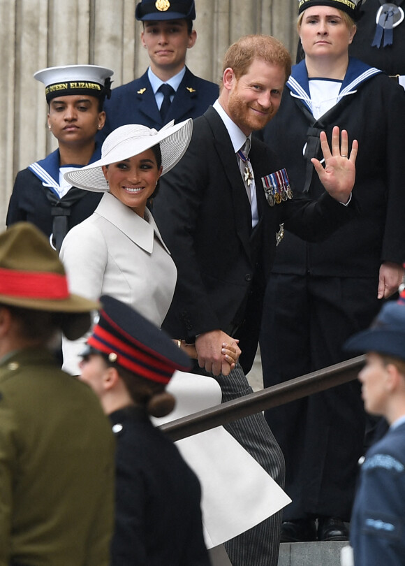 Le prince Harry et Meghan Markle - Messe célébrée à la cathédrale Saint-Paul de Londres, dans le cadre du jubilé de platine de la reine Elisabeth II d'Angleterre. Londres, le 3 juin 2022.