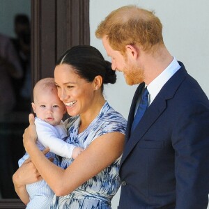 Le prince Harry, duc de Sussex, et Meghan Markle, duchesse de Sussex, avec leur fils Archie ont rencontré l'archevêque Desmond Tutu et sa femme à Cape Town, Afrique du Sud. Le 25 septembre 2019.