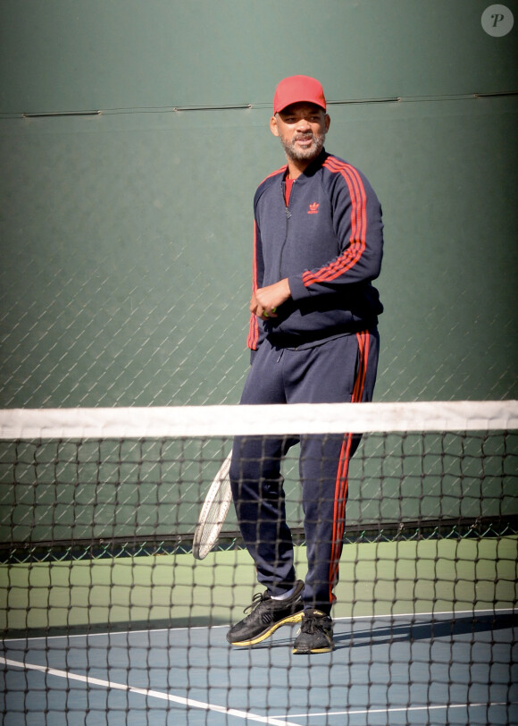 Exclusif - Will Smith s'entraine sur un court de tennis à Los Angeles le 6 février 2020. Will Smith va interpréter le role de Richard Williams, le père et coach des soeurs Serena et Venus Williams, dans le film "King Richard. 