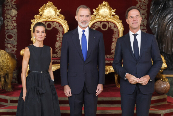 Le roi Felipe VI et la reine Letizia d'Espagne, Mark Rutte (Premier ministre des Pays-Bas) - Dîner de gala du 32ème Sommet de l'OTAN au Palais royal de Madrid, le 28 juin 2022. 