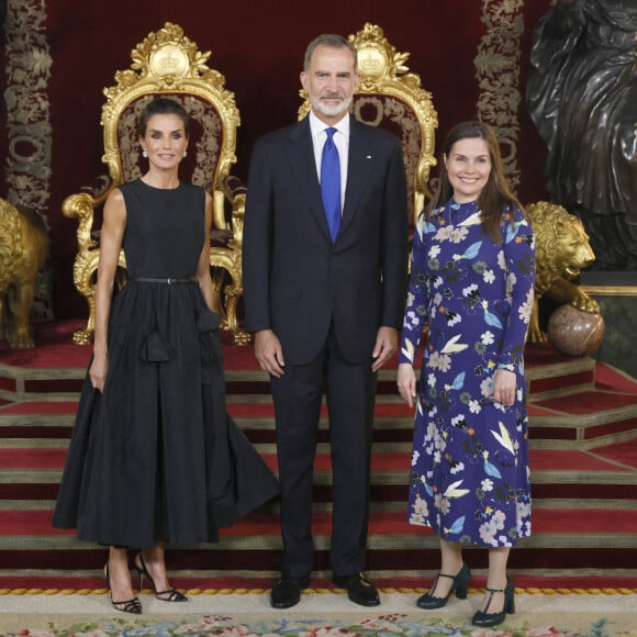 Le roi Felipe VI et la reine Letizia d'Espagne, Katrín Jakobsdóttir (Premier ministre d'Islande) - Dîner de gala du 32ème Sommet de l'OTAN au Palais royal de Madrid, le 28 juin 2022. 