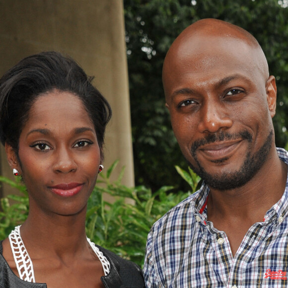 Exclusif - Harry Roselmack et sa femme Chrislaine - People au defile Clarisse Hieraix a l'espace Cardin a Paris le 3 juillet 2013.