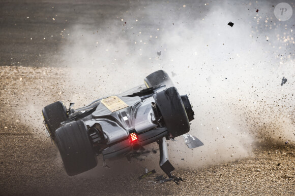 Illustrations de l'accident du pilote Alfa Roméo, Guanyu Zhou, lors du Grand Prix de Formule 1 (F1) de Silverstone, le 3 juillet 2022. © Hoch Zwei via Zuma Press/Bestimage