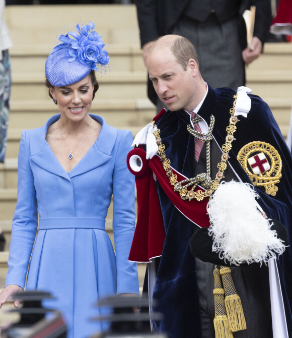 Le prince William, duc de Cambridge, et Catherine (Kate) Middleton, duchesse de Cambridge, lors de la cérémonie de l'ordre de la Jarretière à la chapelle Saint-Georges du château de Windsor. Londres, la 13 juin 2022. 